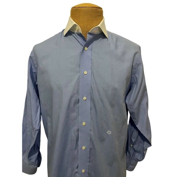 INDIVIDUALIZED‎ SHIRTS Dress Shirt Blue White Contrast Spread Collar Size 15.5 - Picture 3 of 11